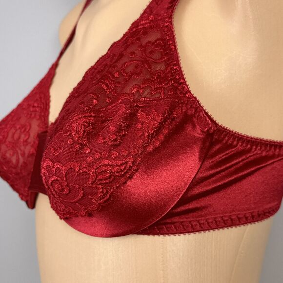 Vintage Vassarette Bra Size 34C Second Skin Satin Red Lace Underwire 75-014 - Picture 3 of 10